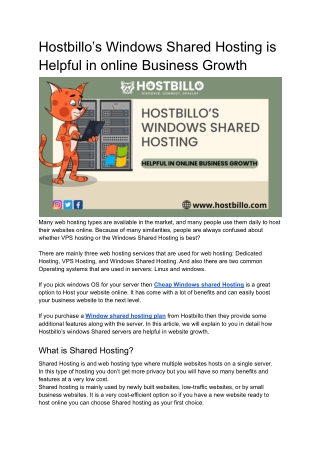 Hostbillo’s Windows Shared Hosting is Helpful in online Business Growth