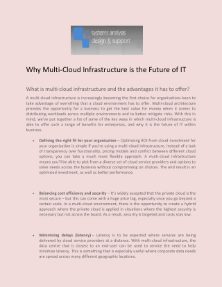 Why Multi-Cloud Infrastructure is the Future of IT - Systems Analysis Design & Support
