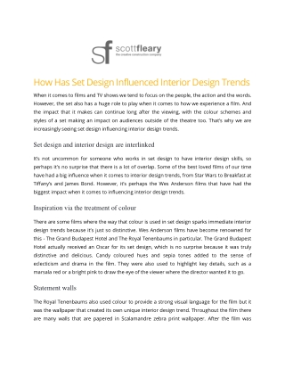 How Has Set Design Influenced Interior Design Trends - Scott Fleary Productions