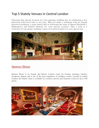 Top 5 Stately Venues in Central London - Venuebility