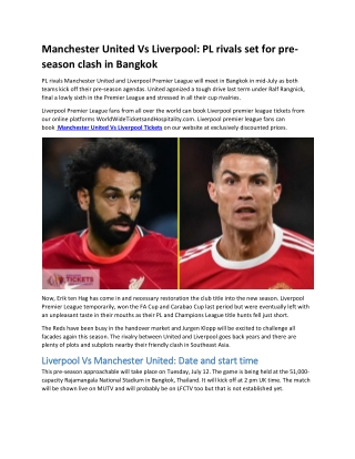 Manchester United Vs Liverpool PL rivals set for pre-season clash in Bangkok