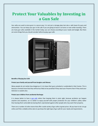 Protect Your Valuables by Investing in a Gun Safe