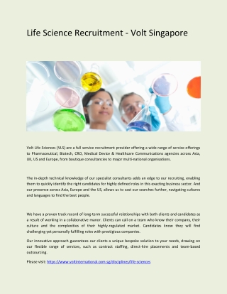 Life Science Recruitment - Volt Singapore