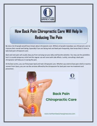 How Back Pain Chiropractic Care Will Help In Reducing The Pain