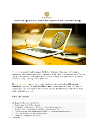 Blockchain Applications What Is the Purpose of Blockchain Technology