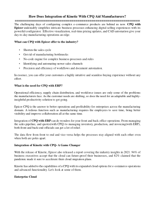 How Does Integration of Kinetic With CPQ Aid Manufacturers