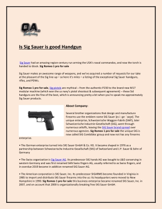 Is Sig Sauer is good Handgun