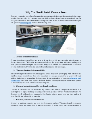 Why You Should Install Concrete Pools
