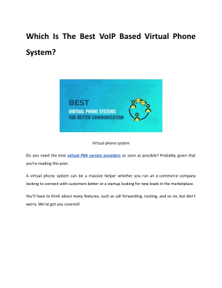 Which Is The Best VoIP Based Virtual Phone System