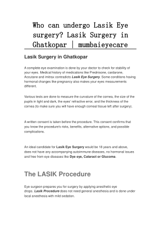 Who can undergo Lasik Eye surgery? Lasik Surgery in Ghatkopar | mumbaieyecare