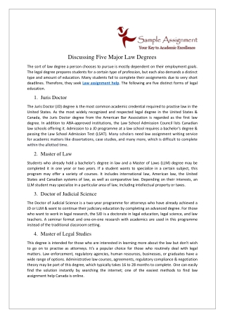 Discussing Five Major Law Degrees