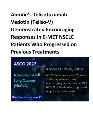 AbbVie’s Telisotuzumab Vedotin (Teliso-V) Demonstrated Encouraging Responses In