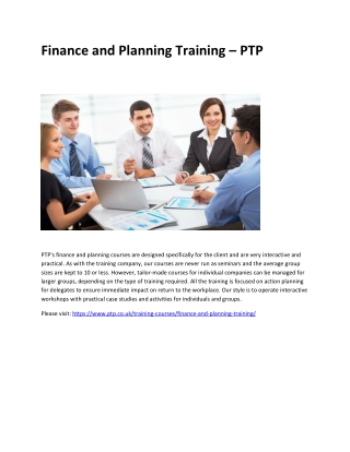 Finance and Planning Training in  UK – PTP