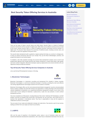 Best Security Token Offering Services in Australia