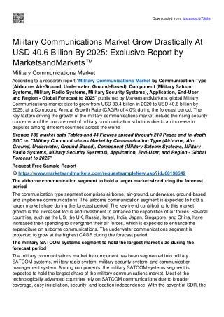 Military Communications Market Grow drastically at USD 40.6 billion By 2025: MnM