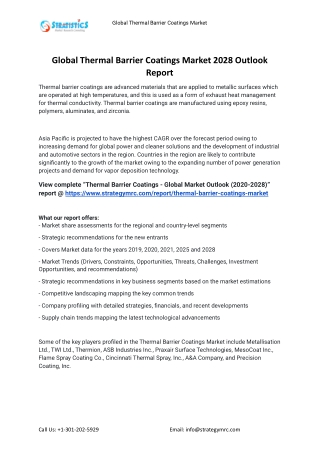2021 Thermal Barrier Coatings Industry Global Analysis Report