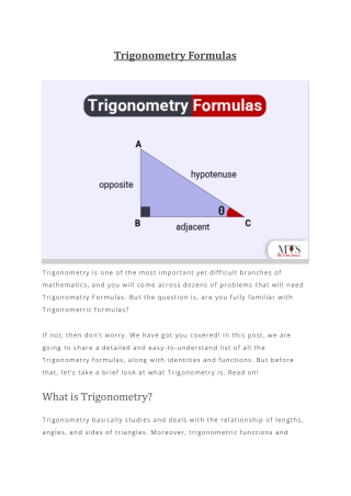 Trigonometry Formulas