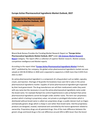 Europe Active Pharmaceutical Ingredients Market Outlook, 2027