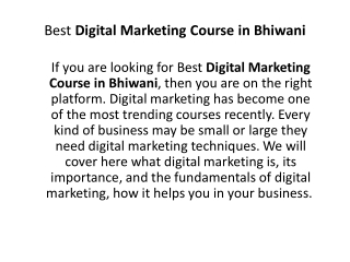 Best Digital Marketing Course in Bhiwani