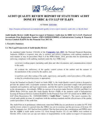 Audit Quality Review Report of Statutory Audit done by SRBC & Co LLP of IL&FS
