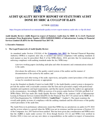 Audit Quality Review Report of Statutory Audit done by SRBC & Co LLP of IL&FS