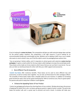 How to Secure Toy Product by Using Custom Toy Boxes?