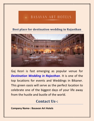 Best place for destination wedding in Rajasthan