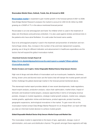 Rivaroxaban Market Share, Outlook, Trends, Size, & Forecast to 2028