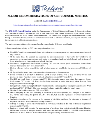 Major recommendations of GST Council meeting