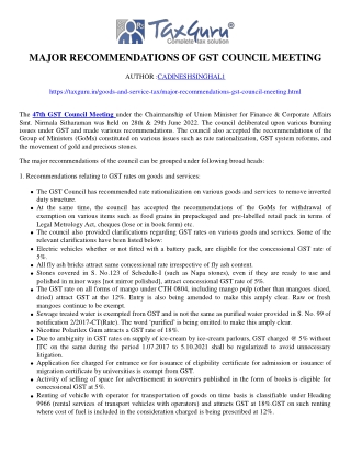 Major recommendations of GST Council meeting