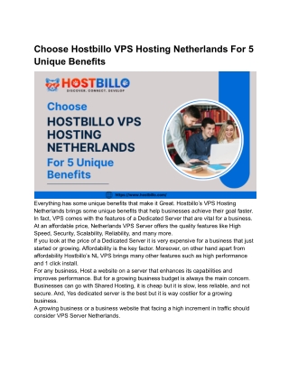 Choose Hostbillo VPS Hosting Netherlands For 5 Unique Benefits