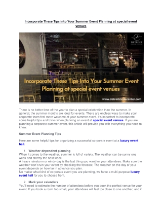 Incorporate These Tips Into Your Summer Event Planning at Special Event Venues