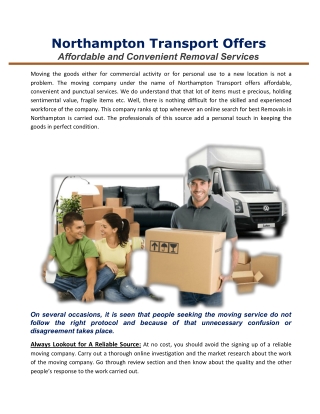 Northampton transport offers affordable and convenient removal service