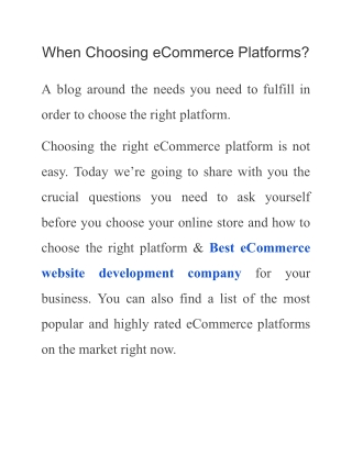 When Choosing eCommerce Platforms