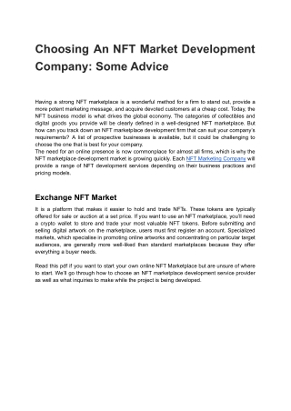 Choosing An NFT Market Development Company_ Some Advice