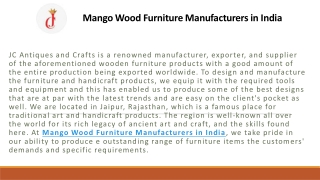 Mango Wood Furniture Manufacturers in India