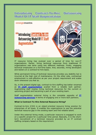 Introducing Contract-To-Hire Outsourcing Model Of IT Staff Augmentation