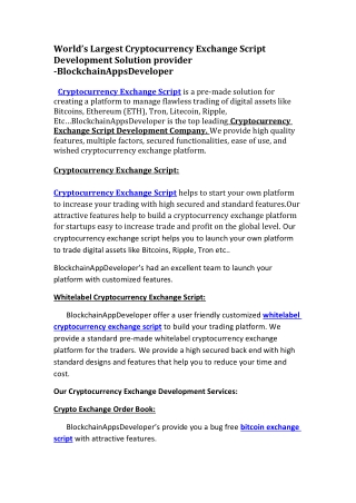 Largest Cryptocurrency Exchange Script Development Solution provider -Blockchain