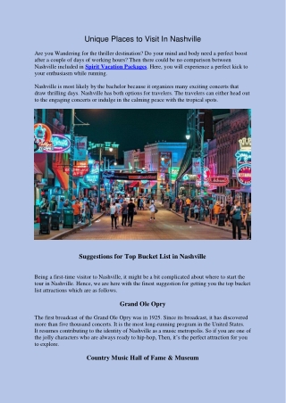 Unique Places to Visit In Nashville