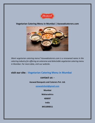 Vegetarian Catering Menu in Mumbai