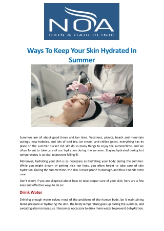 Ways To Keep Your Skin Hydrated In Summer