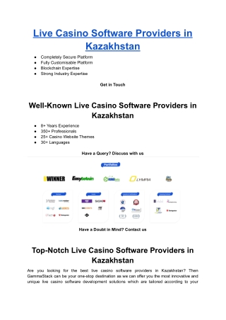 Live Casino Software Providers in Kazakhstan