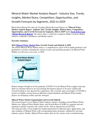 Mineral Water Market Analysis Report - Industry Size, Trends, Insights, Market Share, Competition, Opportunities, and Gr