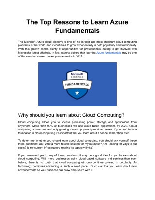 The Top Reasons to Learn Azure Fundamentals