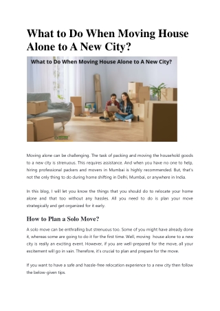 What to Do When Moving House Alone to A New City