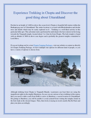 Experience Trekking in Chopta and Discover the good thing about Uttarakhand