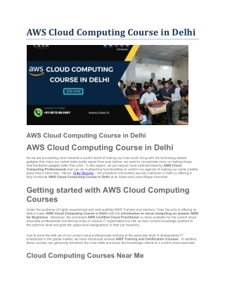 AWS Cloud Computing Course in Delhi