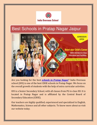 Best Schools in Pratap Nagar Jaipur | India Overseas School