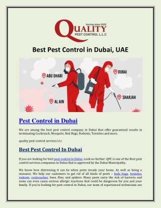 Best Pest Control in Dubai UAE