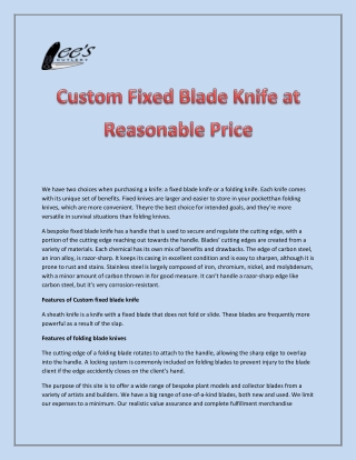 Custom Fixed Blade Knife at Reasonable Price